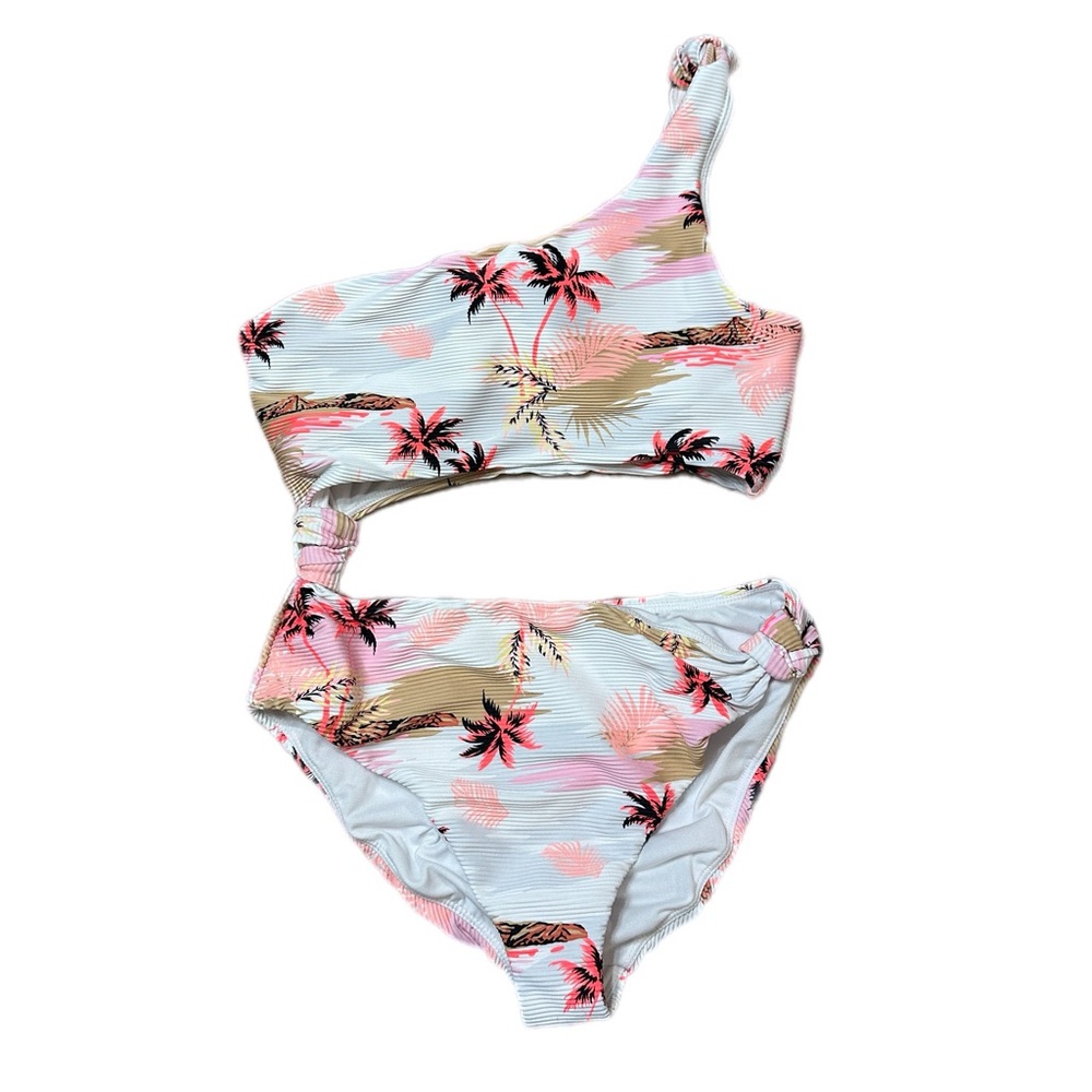 Island Soul One-Shoulder Tropical Print One Piece Waist Cutout Swimsuit Size M